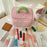 Lovely Grid Design Cosmetics Storage Bag Cloth Zipper Handbag Makeup Bag - Pink - 3