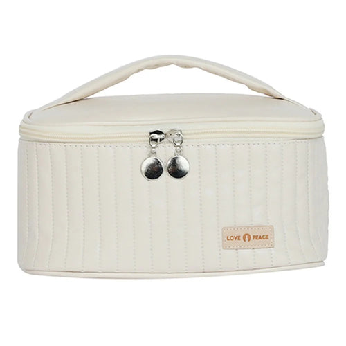 Lovely Cosmetics Toiletries Storage Bag Cloth Zipper Handbag Women Makeup Bag - Beige - 1