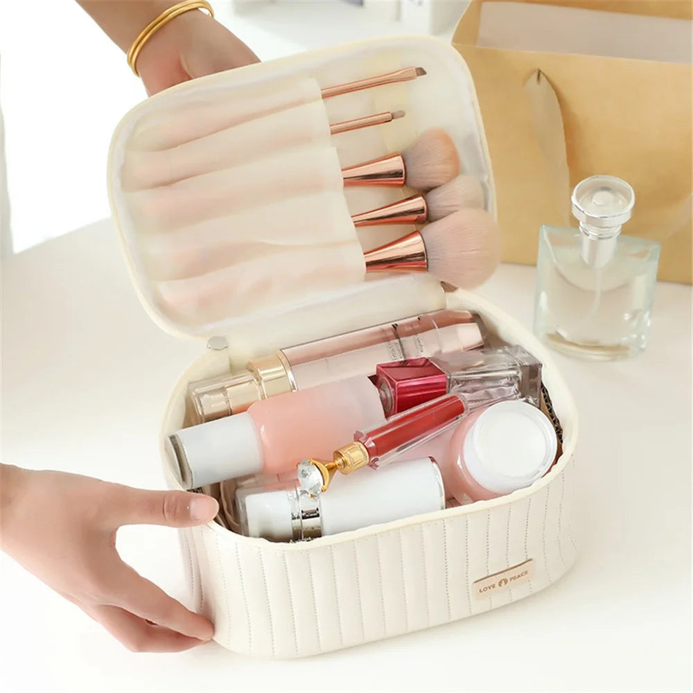 Lovely Cosmetics Toiletries Storage Bag Cloth Zipper Handbag Women Makeup Bag - Beige - 2