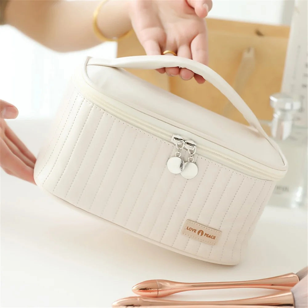 Lovely Cosmetics Toiletries Storage Bag Cloth Zipper Handbag Women Makeup Bag - Beige - 4