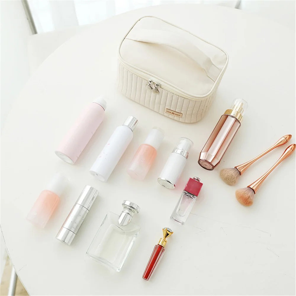 Lovely Cosmetics Toiletries Storage Bag Cloth Zipper Handbag Women Makeup Bag - Beige - 5