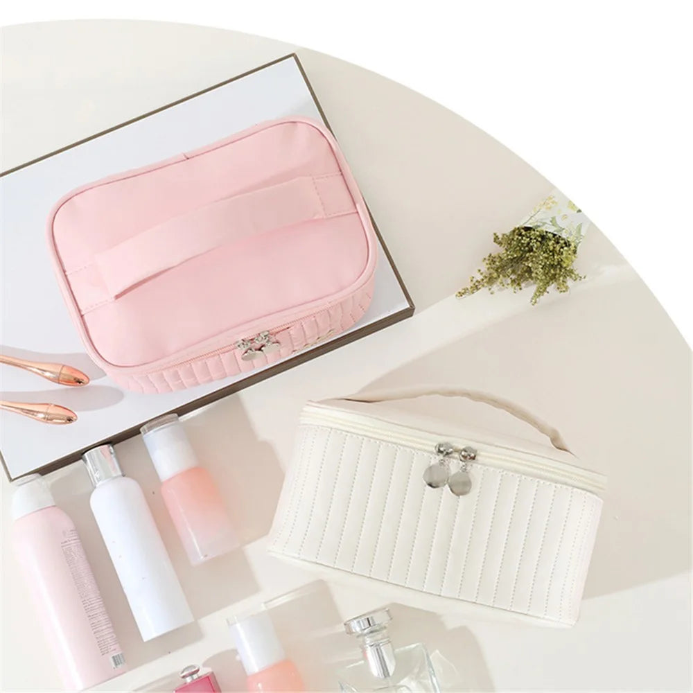 Lovely Cosmetics Toiletries Storage Bag Cloth Zipper Handbag Women Makeup Bag - Beige - 6