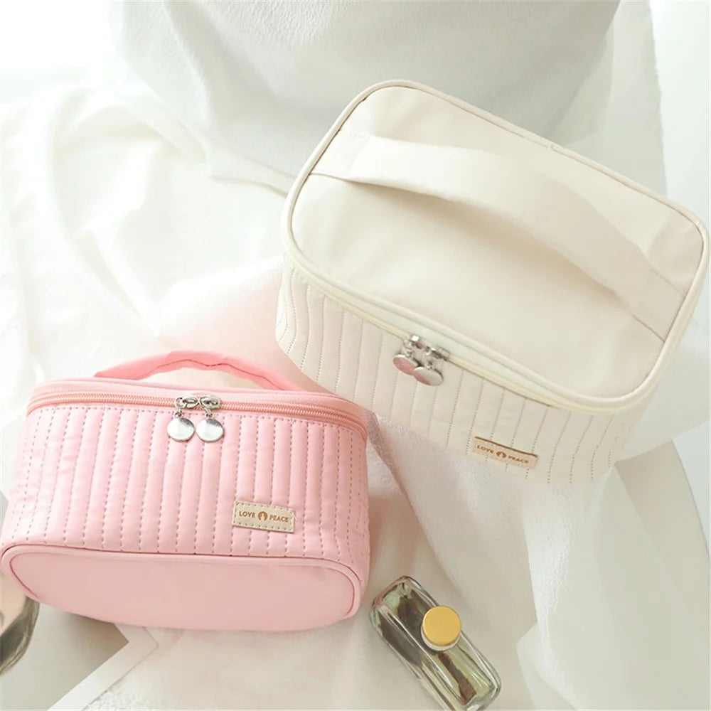 Lovely Cosmetics Toiletries Storage Bag Cloth Zipper Handbag Women Makeup Bag - Beige - 7