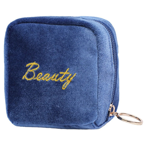 Portable Travel Velvet Cloth Cosmetics Storage Bag Lipsticks Lip Gloss Zipper Storage Bag - Sky Blue - 1