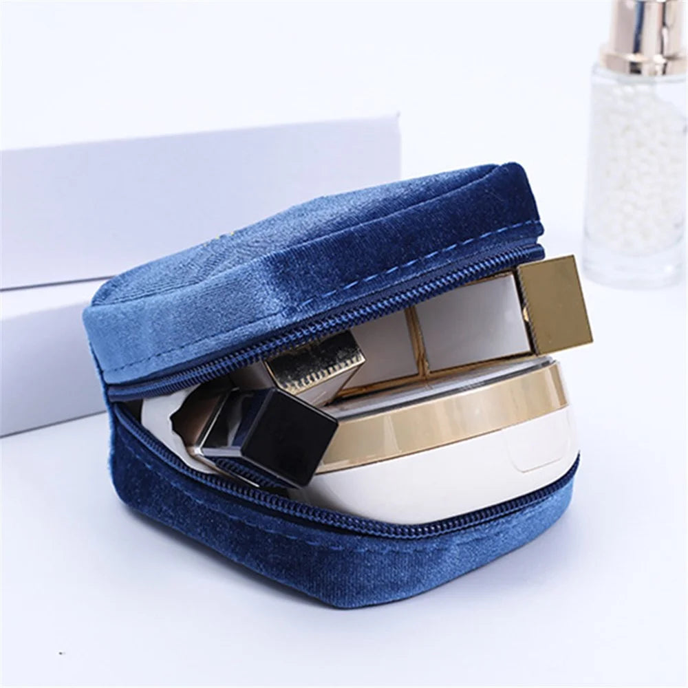 Portable Travel Velvet Cloth Cosmetics Storage Bag Lipsticks Lip Gloss Zipper Storage Bag - Sky Blue - 3