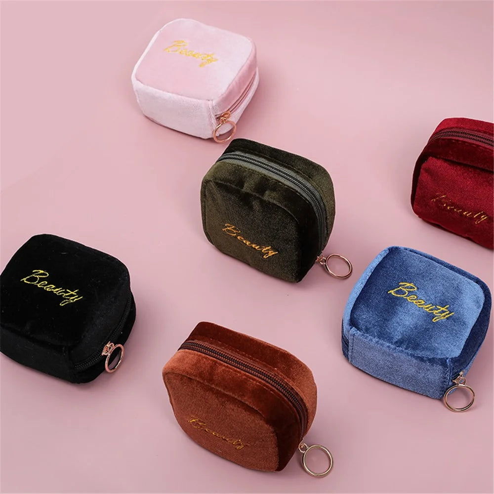 Portable Travel Velvet Cloth Cosmetics Storage Bag Lipsticks Lip Gloss Zipper Storage Bag - Sky Blue - 5