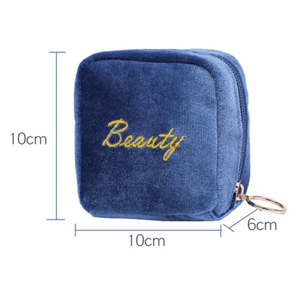 Portable Travel Velvet Cloth Cosmetics Storage Bag Lipsticks Lip Gloss Zipper Storage Bag - Sky Blue - 6