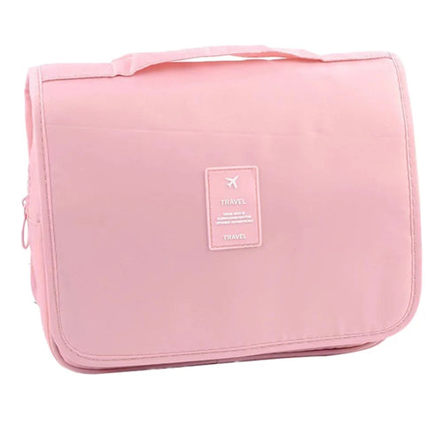 Twill Texture Hanging Hook Toiletry Bag Oxford Cloth Travel Organizer Waterproof Large Toiletries Cosmetics Bag - Pink - 1