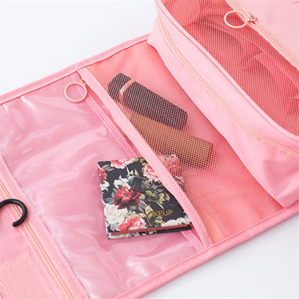 Twill Texture Hanging Hook Toiletry Bag Oxford Cloth Travel Organizer Waterproof Large Toiletries Cosmetics Bag - Pink - 2