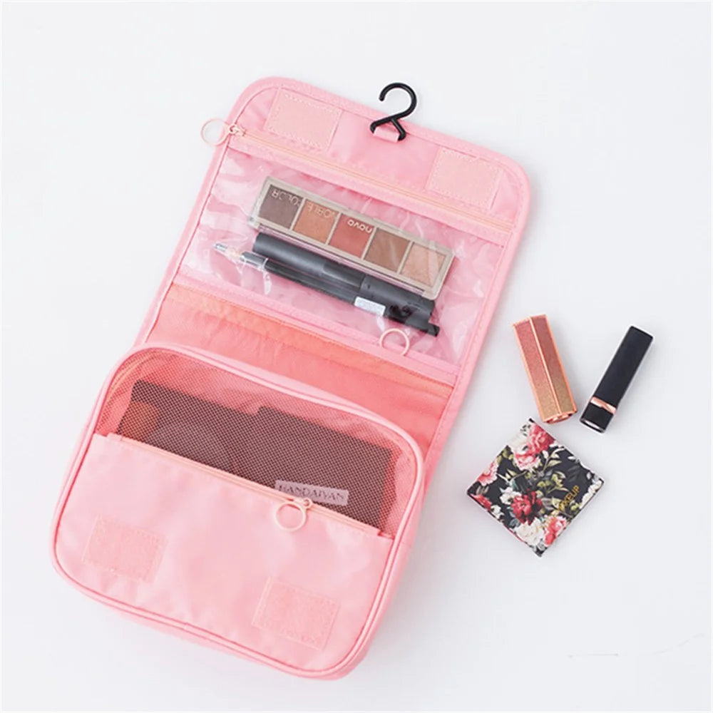 Twill Texture Hanging Hook Toiletry Bag Oxford Cloth Travel Organizer Waterproof Large Toiletries Cosmetics Bag - Pink - 3