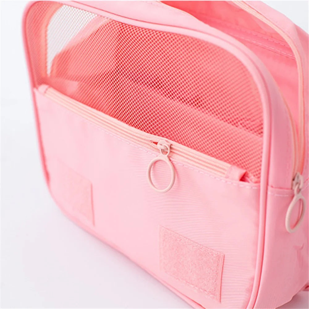 Twill Texture Hanging Hook Toiletry Bag Oxford Cloth Travel Organizer Waterproof Large Toiletries Cosmetics Bag - Pink - 4