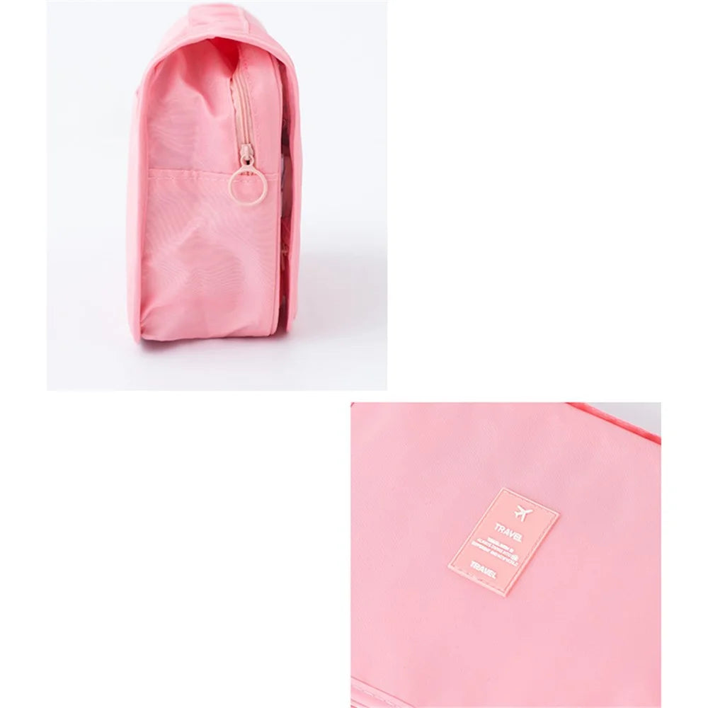 Twill Texture Hanging Hook Toiletry Bag Oxford Cloth Travel Organizer Waterproof Large Toiletries Cosmetics Bag - Pink - 6