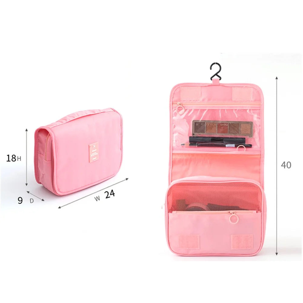 Twill Texture Hanging Hook Toiletry Bag Oxford Cloth Travel Organizer Waterproof Large Toiletries Cosmetics Bag - Pink - 7