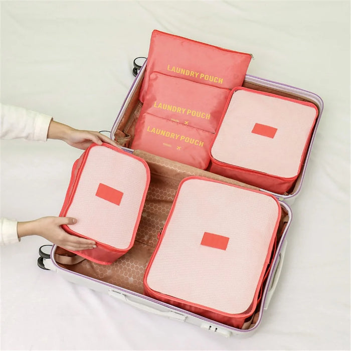6Pcs Oxford Cloth Packing Cubes for Travel Luggage Organizer Bag Compression Pouches - Watermelon Red - 2