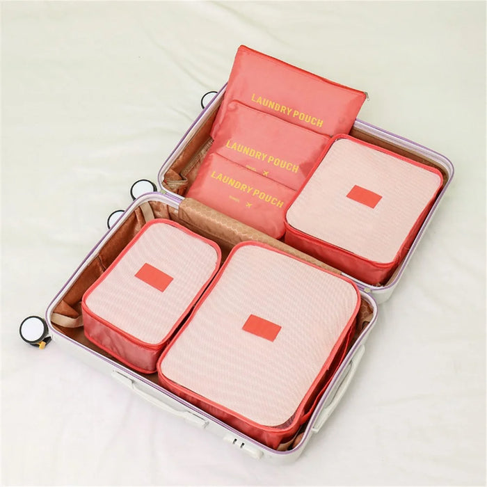 6Pcs Oxford Cloth Packing Cubes for Travel Luggage Organizer Bag Compression Pouches - Watermelon Red - 3