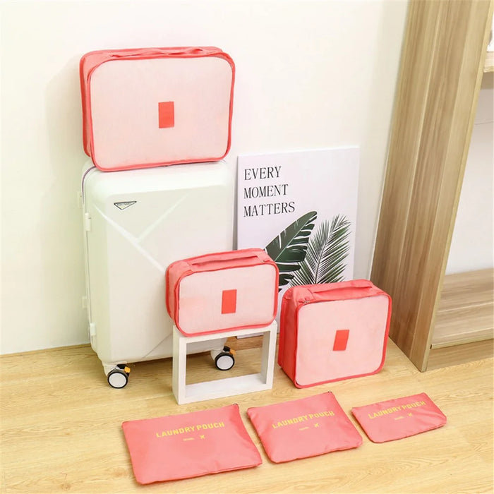 6Pcs Oxford Cloth Packing Cubes for Travel Luggage Organizer Bag Compression Pouches - Watermelon Red - 4