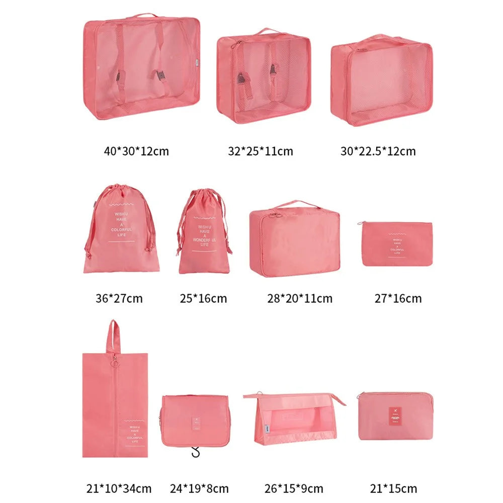 10Pcs / Set Travel Essentials Clothes Shoes Storage Bags Oxford Cloth Luggage Organizers - Pink - 2