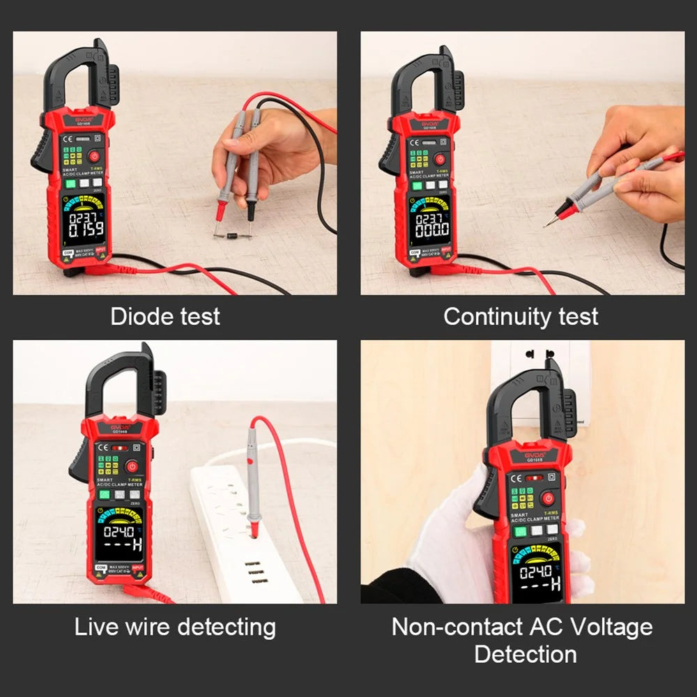 GVDA GD166B 6000 Counts Digital Clamp Meter AC DC Voltage True RMS Clamp Multimeter Capacitance Ohm Hz Amp Tester - 6