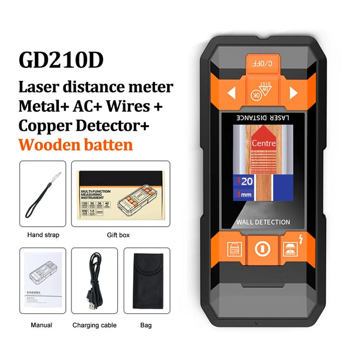 GVDA GD210D Metal Detector Laser Distance Meter Rangefinder Wall Scanner Wire Cable Metal Stud Wood Finder Digital Tape - 2