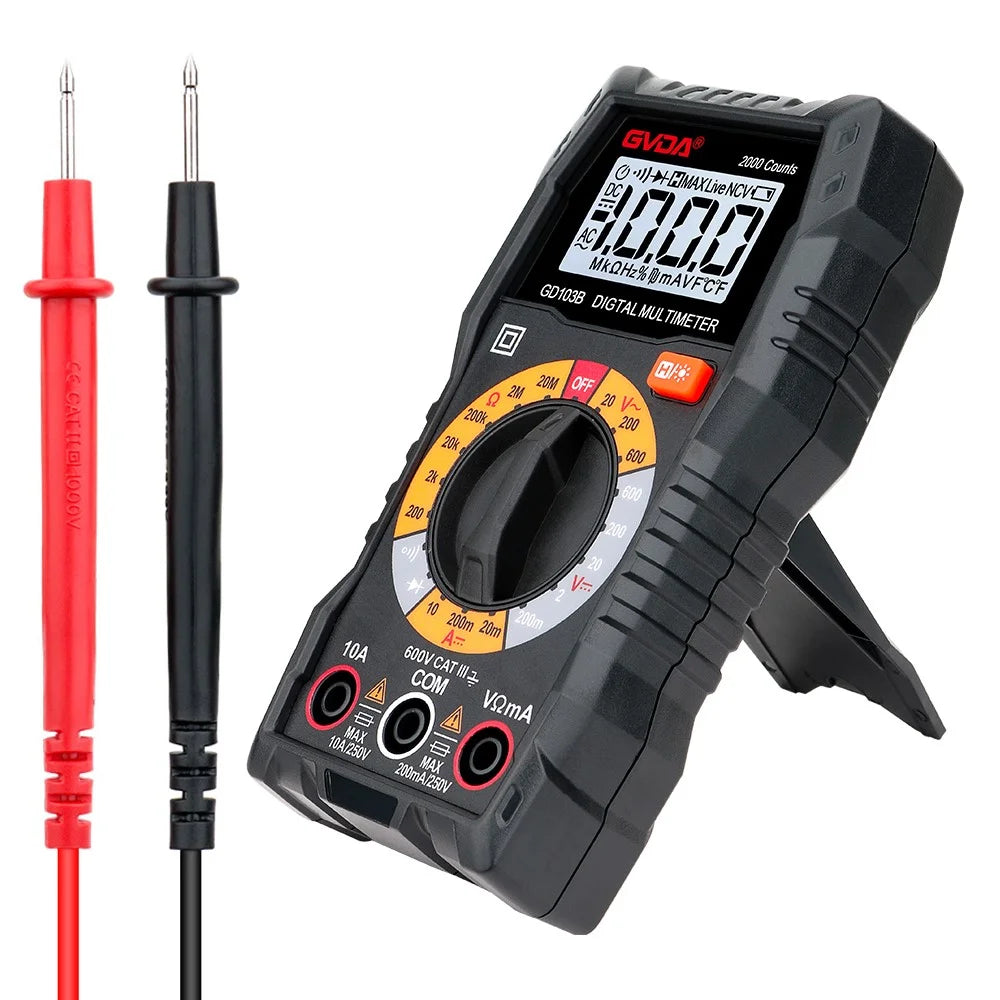 GVDA GD103B Household Mini Backlit Digital Multimeter DC / AC Voltage DC Current Portable Meter Tester with Kickstand - 1