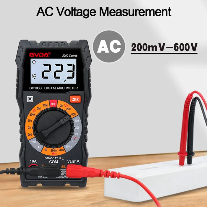 GVDA GD103B Household Mini Backlit Digital Multimeter DC / AC Voltage DC Current Portable Meter Tester with Kickstand - 2