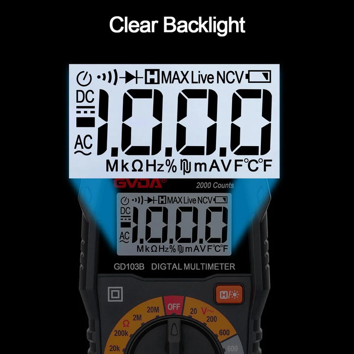 GVDA GD103B Household Mini Backlit Digital Multimeter DC / AC Voltage DC Current Portable Meter Tester with Kickstand - 3