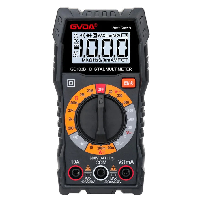 GVDA GD103B Household Mini Backlit Digital Multimeter DC / AC Voltage DC Current Portable Meter Tester with Kickstand - 6