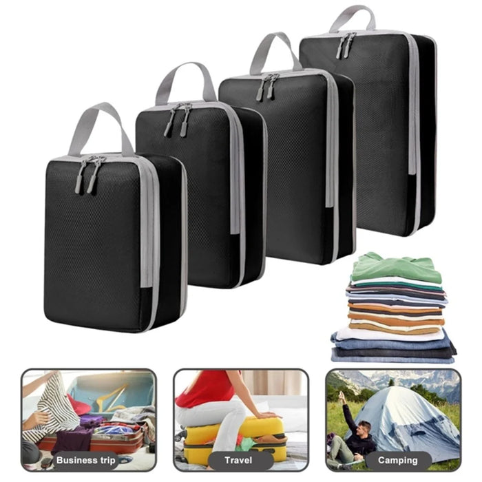 6PCS Large Compression Packing Cubes Polyester Luggage Organizer Bags Pouches Set for Travel Essentials - Black - 2