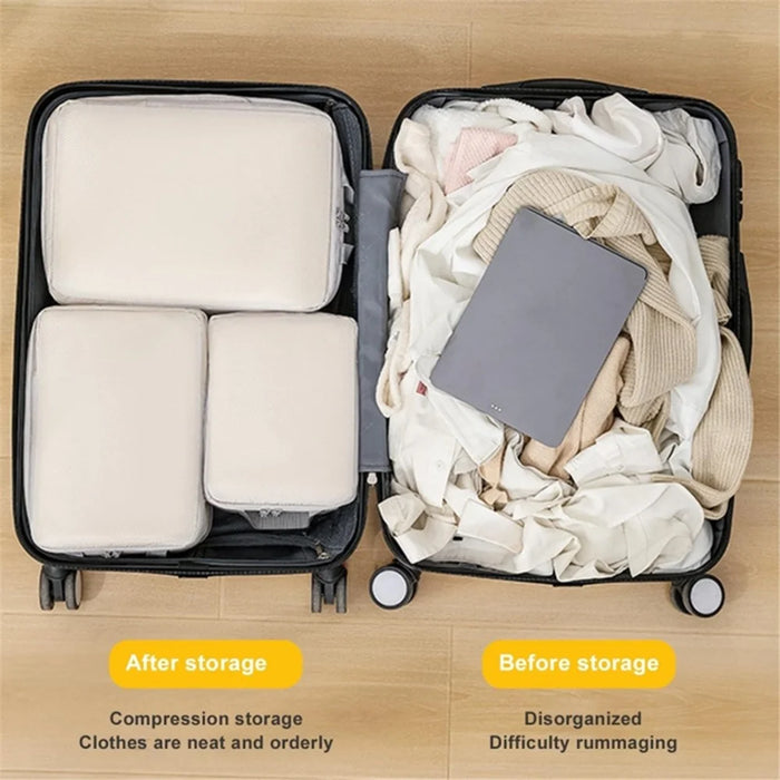 6PCS Large Compression Packing Cubes Polyester Luggage Organizer Bags Pouches Set for Travel Essentials - Black - 4