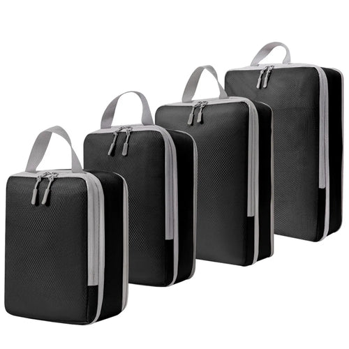 4PCS Polyester Compression Packing Cubes Travel Organizer Bags to Maximize Space in Luggage - Black - 1