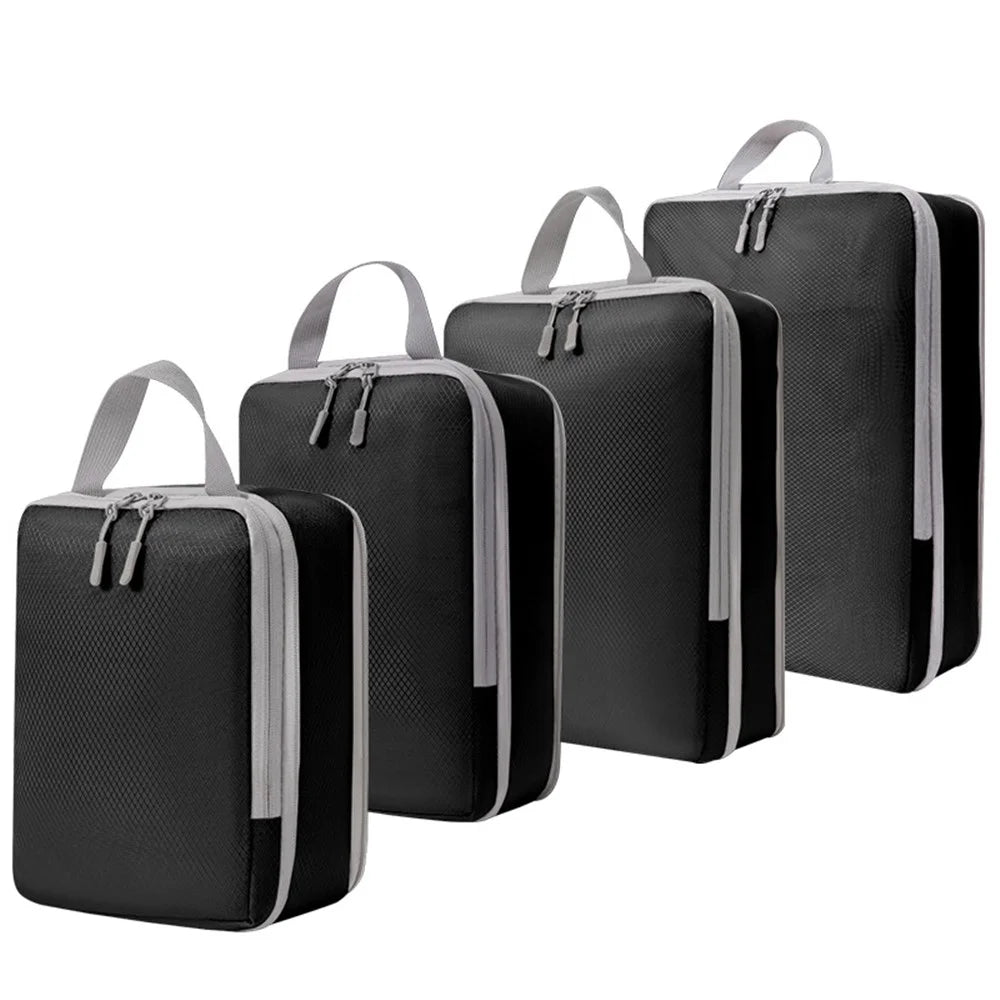 4PCS Polyester Compression Packing Cubes Travel Organizer Bags to Maximize Space in Luggage - Black - 1
