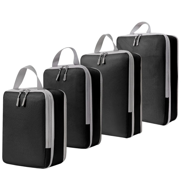 4PCS Polyester Compression Packing Cubes Travel Organizer Bags to Maximize Space in Luggage - Black - 1