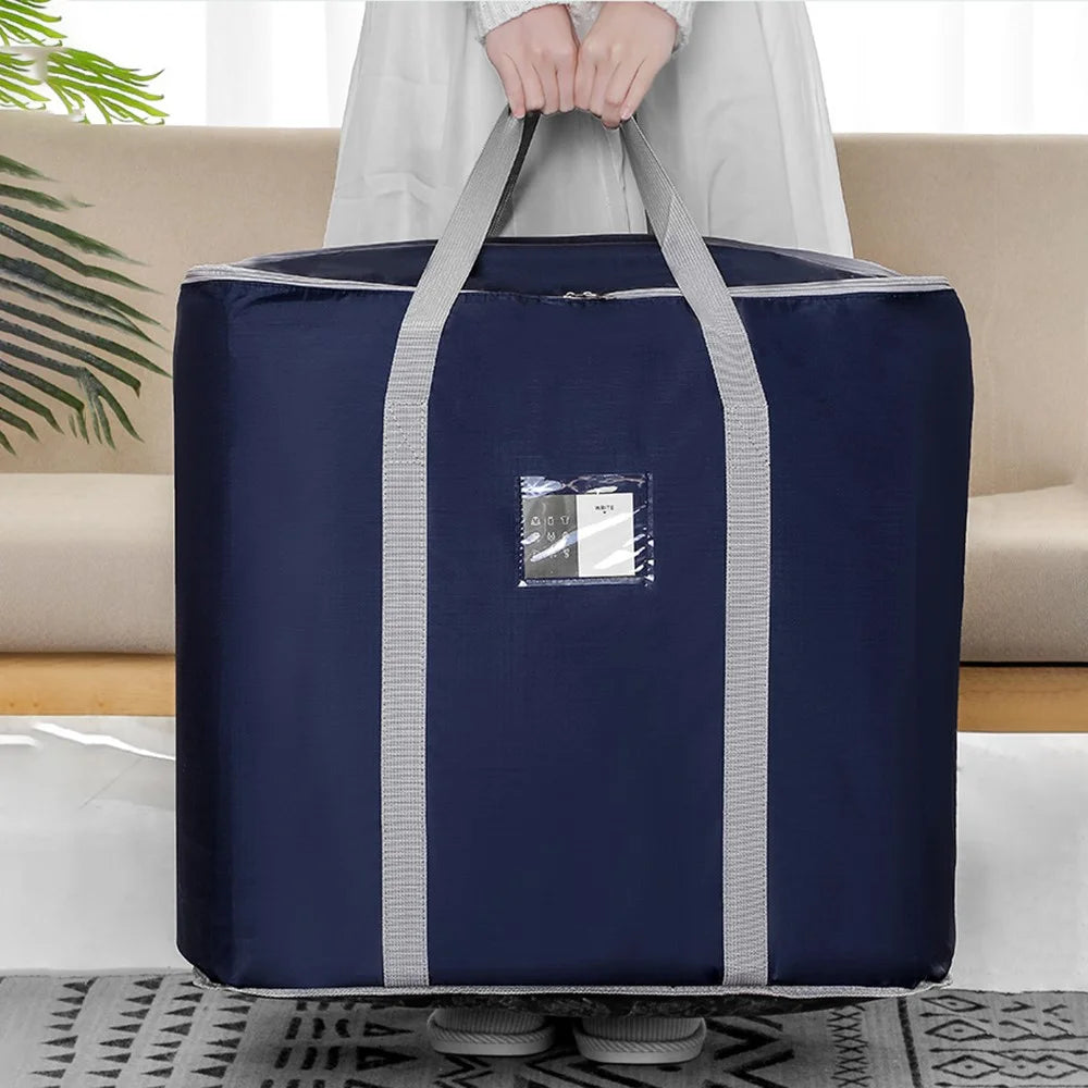 Oxford Cloth Extra Large Storage Bag for Moving House Storage Clothes Bedding Duvet Quilt Blankets, 60*45*55cm - Navy Blue - 3