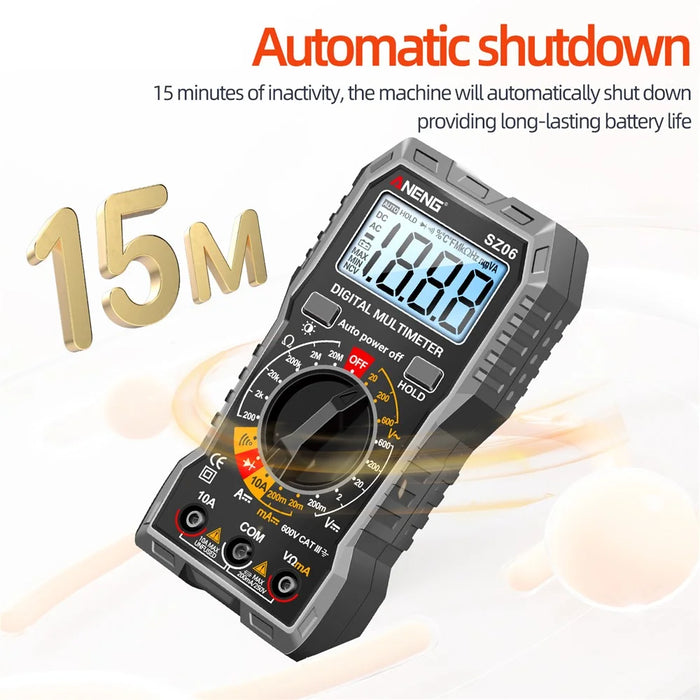 ANENG SZ06 2000 Counts Digital Multimeter Voltage Resistance Meter AC / DC Ammeter Voltmeter Ohm Tester with LCD Backlight - Grey - 7