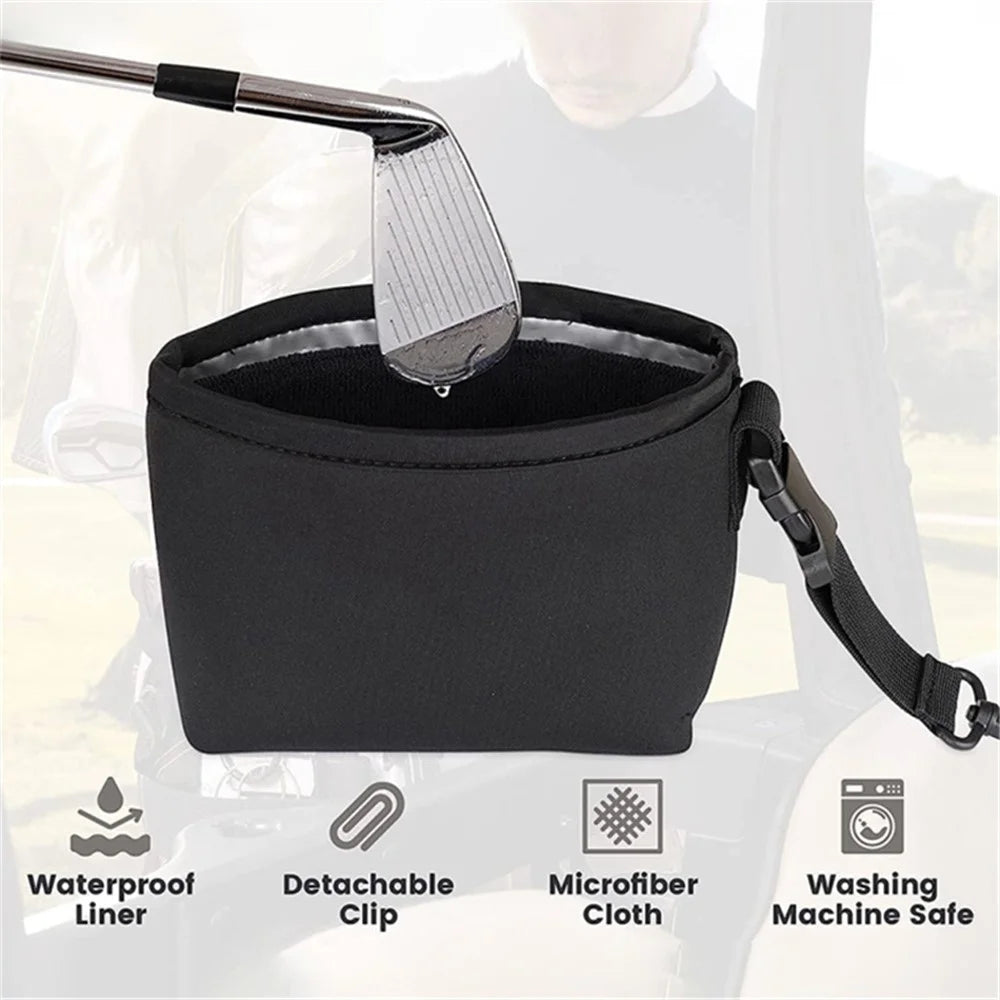 Golf Club Ball Waterproof Cleaning Bag Golf Club Groove Cleaner with Detachable Buckle - Black - 2