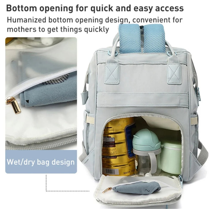 Large Capacity Mommy Bag Nylon Polyester Outdoor Maternity Backpack with USB Charging Port - Blue - 2