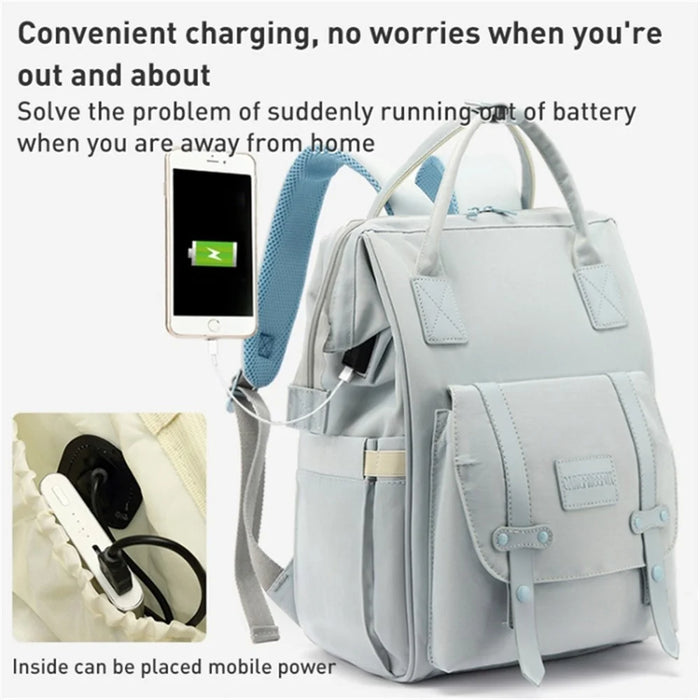 Large Capacity Mommy Bag Nylon Polyester Outdoor Maternity Backpack with USB Charging Port - Blue - 3