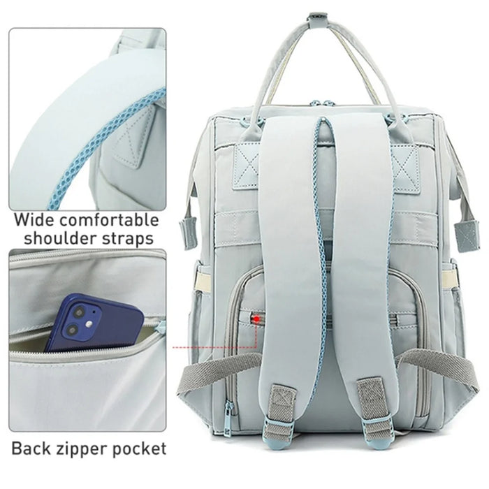 Large Capacity Mommy Bag Nylon Polyester Outdoor Maternity Backpack with USB Charging Port - Blue - 6