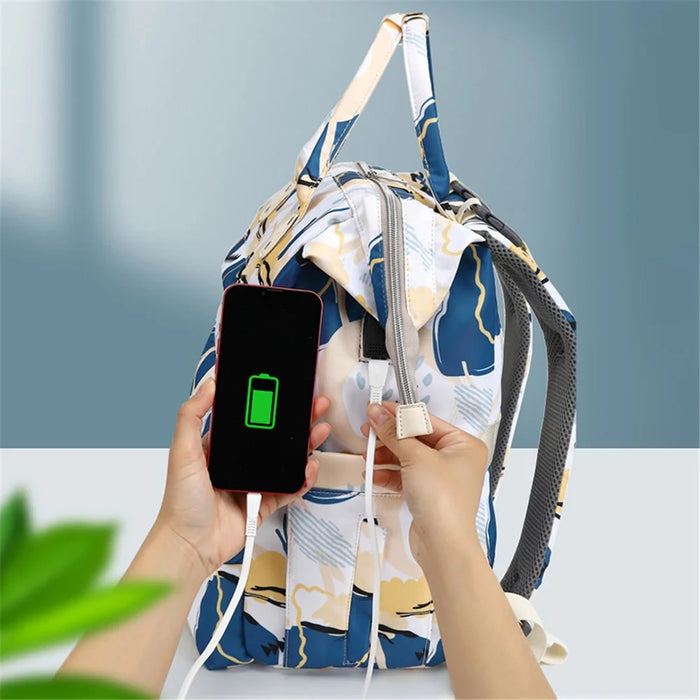 Waterproof Mommy Bag Nylon Polyester Large Capacity Shoulder Bag Outdoor Maternity Backpack - Blue - 5