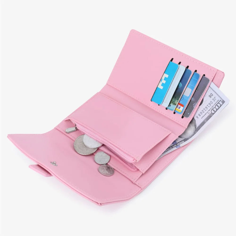 TAILIAN T6224-007 Women's Folding Wallet Coin Carrying Bag PU Leather Card Storage Holder for Teen Girls - Pink - 2
