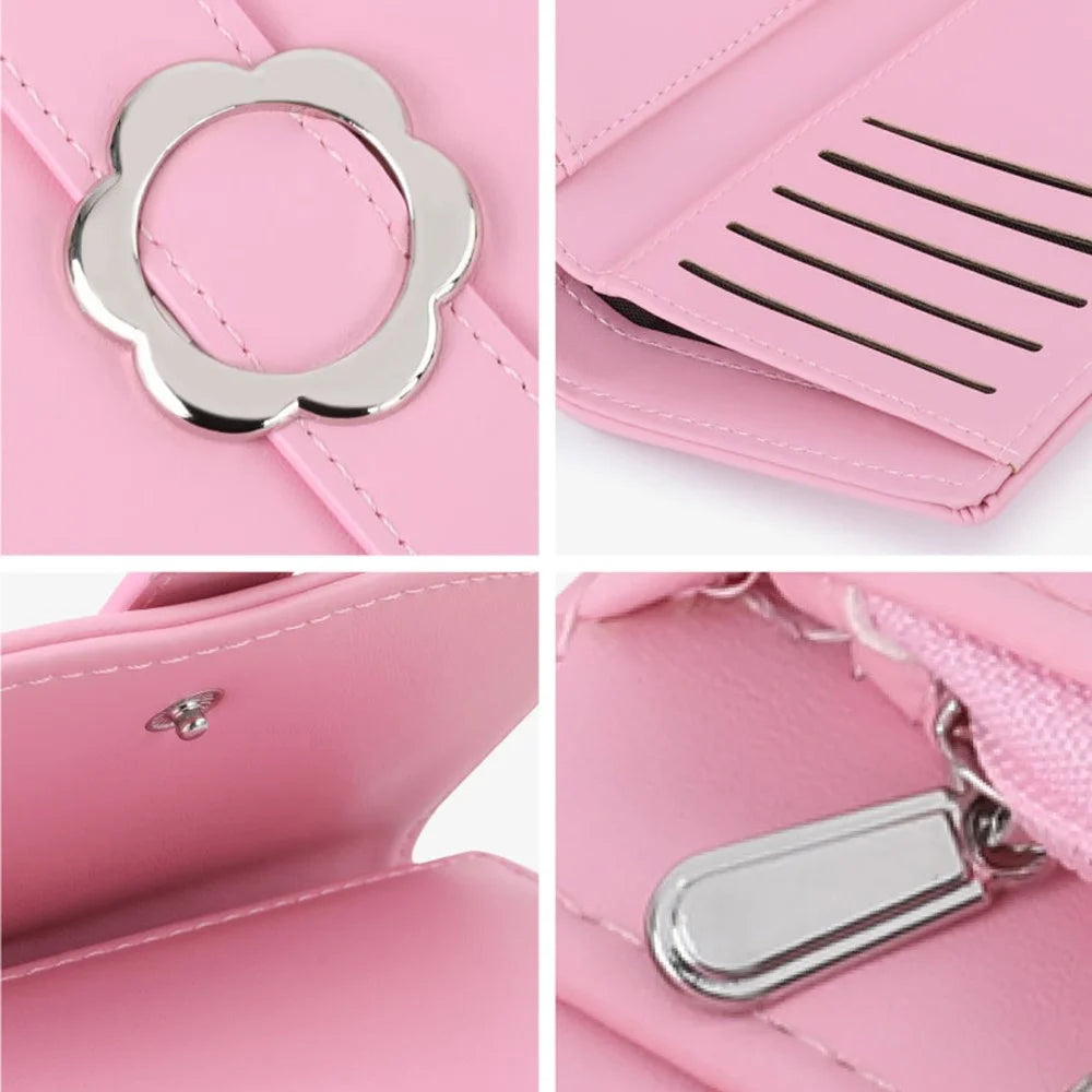 TAILIAN T6224-007 Women's Folding Wallet Coin Carrying Bag PU Leather Card Storage Holder for Teen Girls - Pink - 6