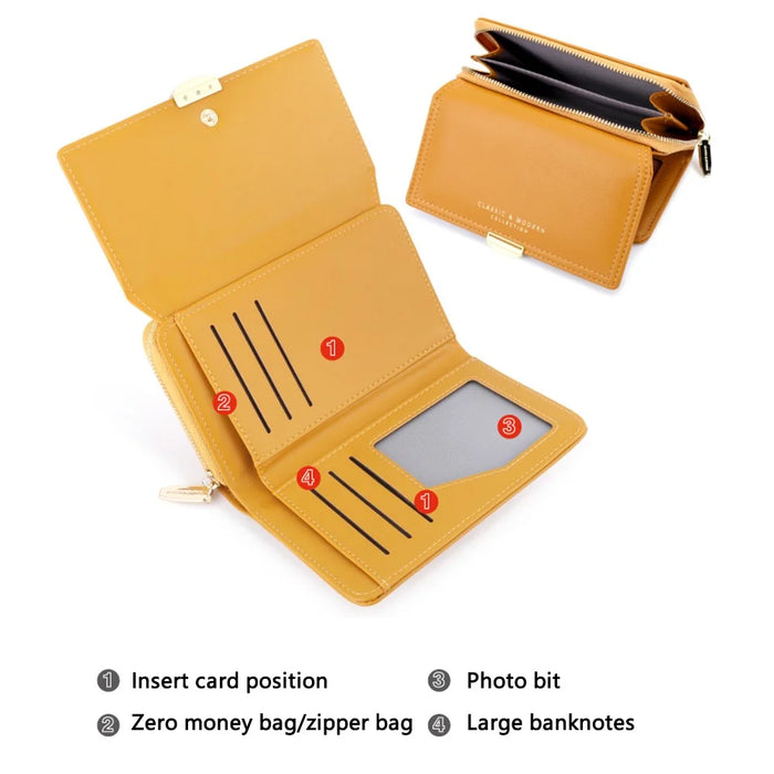 TAILIAN T2704-001 Multiple Card Slots Wallet Tri-fold Design PU Leather Card Storage Holder for Women - Yellow - 4