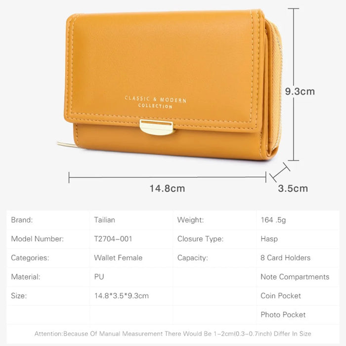 TAILIAN T2704-001 Multiple Card Slots Wallet Tri-fold Design PU Leather Card Storage Holder for Women - Yellow - 6