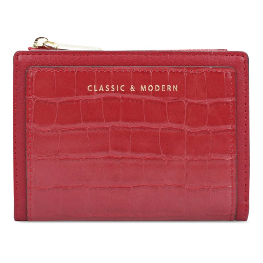 TAILIAN T2602-168 Women's Folding Wallet Crocodile Texture Coin Storage Pouch PU Leather Card Holder for Teen Girls - Red - 1