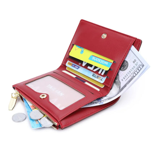 TAILIAN T2602-168 Women's Folding Wallet Crocodile Texture Coin Storage Pouch PU Leather Card Holder for Teen Girls - Red - 2