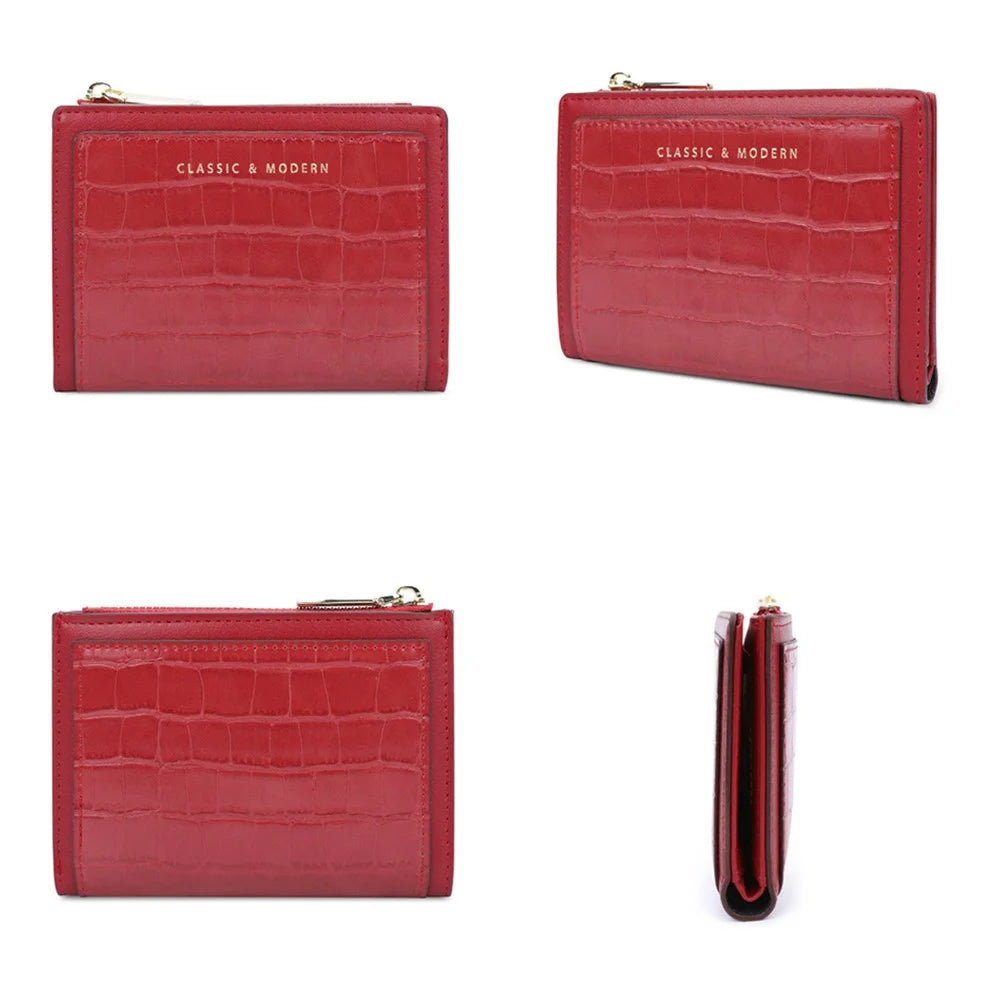 TAILIAN T2602-168 Women's Folding Wallet Crocodile Texture Coin Storage Pouch PU Leather Card Holder for Teen Girls - Red - 3