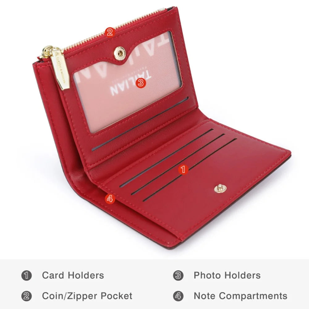 TAILIAN T2602-168 Women's Folding Wallet Crocodile Texture Coin Storage Pouch PU Leather Card Holder for Teen Girls - Red - 4