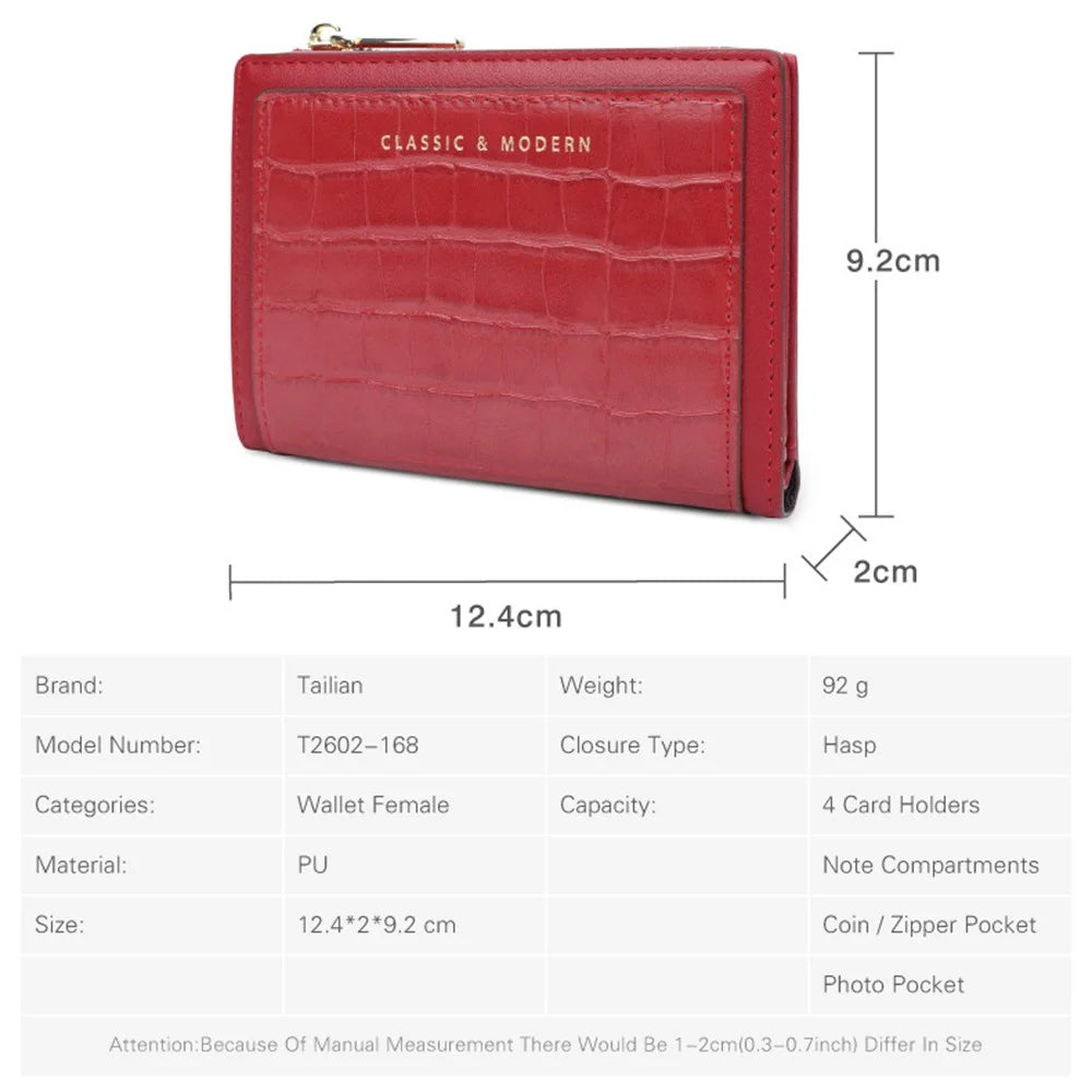 TAILIAN T2602-168 Women's Folding Wallet Crocodile Texture Coin Storage Pouch PU Leather Card Holder for Teen Girls - Red - 5