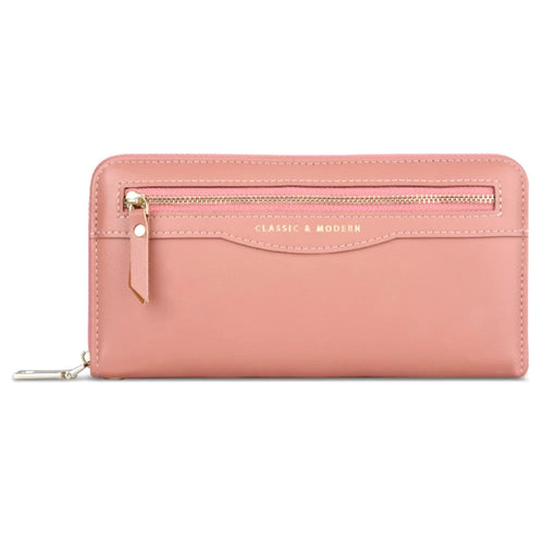 TAILIAN T9612-014 PU Leather Long Wallet Women Cellphone Holder Zipper Clutch Bag - Pink - 1