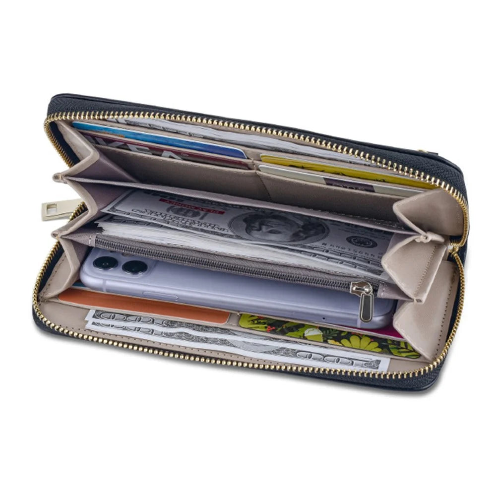 TAILIAN T9612-014 PU Leather Long Wallet Women Cellphone Holder Zipper Clutch Bag - Pink - 3